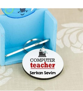 Computer Teacher Kırmızı Tasarım Anahtarlık