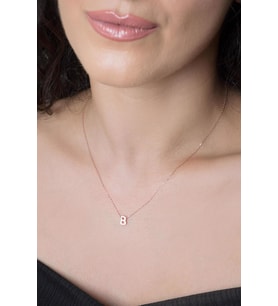 Elika Silver Kadın Üç Boyutlu B Harfi Rose Kaplama 925 Ayar Gümüş Kolye