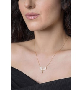 Elika Silver Kadın Melek Model Zirkon Taşlı Altın Kaplama 925 Ayar Gümüş Kolye