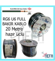 Full Bakır Uydu Anten Kablosu 20Metr Next & Nextstar RG6 U6 Siyah