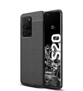 Microsonic Samsung Galaxy S20 Ultra Kılıf Deri Dokulu Silikon (Siyah)