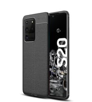 Microsonic Samsung Galaxy S20 Ultra Kılıf Deri Dokulu Silikon (Siyah)