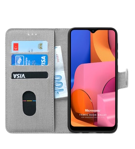 Microsonic Samsung Galaxy A20s Kılıf Fabric Book Wallet (Gri)