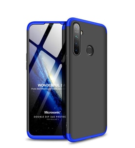 Realme 5 Kılıf Double Dip 360 Protective (Siyah-Mavi)
