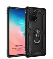 Microsonic Samsung Galaxy S10 Lite Kılıf Military Ring Holder (Siyah)