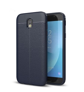 Microsonic Samsung Galaxy J7 Pro Kılıf Deri Dokulu Silikon (Lacivert)