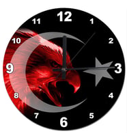 Türk Bayrağı Kırmizi Kartal Sessiz Duvar Saati