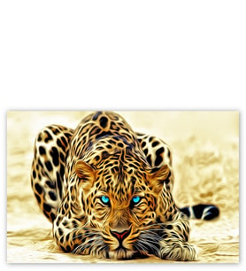 Ahşap Tablo Mavi Gözlü Leopar İllüstrasyon