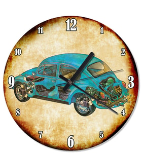 Mavi Volkswagen Retro Duvar Saati
