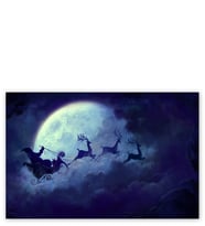 Ahşap Tablo Dolunay Bulutlar Geyikler Ve Noel Baba