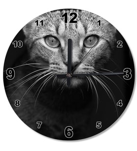Koca Gözlü Kedi Ahşap Duvar Saati