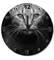 Koca Gözlü Kedi Ahşap Duvar Saati
