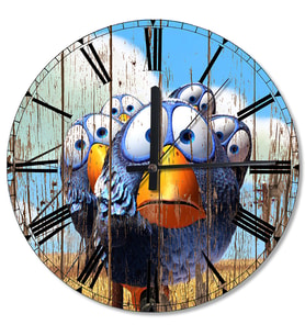 The Birds Komik Kuşlar Ahşap Duvar Saati