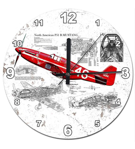 P51 B Mustang Eski Savaş Uçağı Sessiz Duvar Saati