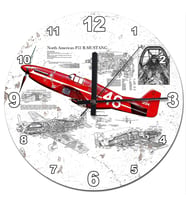 P51 B Mustang Eski Savaş Uçağı Sessiz Duvar Saati