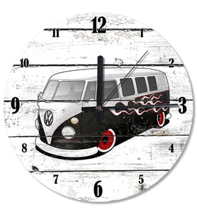 Kırmızı Jantlı Vosvos Minibüs  Ahşap Duvar Saati