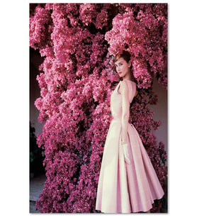 Ahşap Tablo Audrey Hepburn Kırmızı Çiçekler Önünde Yakın Çekim