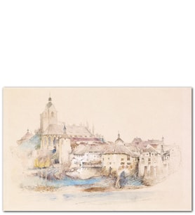 Ahşap Tablo Lauffenburg John Ruskin Yağlıboya