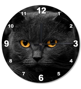 Kara Kedi Ahşap Duvar Saati