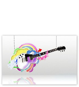 Ahşap Tablo Elektrogitar Ve Karışık Renkli Desen
