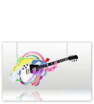 Ahşap Tablo Elektrogitar Ve Karışık Renkli Desen