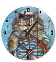 Kaptan Kedi Desenli Duvar Saati