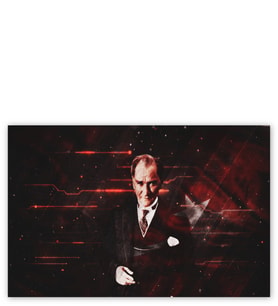 Ahşap Tablo Atatürk Ve Türk Bayrağı Hologram Arka Plan
