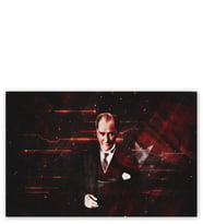 Ahşap Tablo Atatürk Ve Türk Bayrağı Hologram Arka Plan