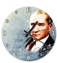 Mavi Zeminde Atatürk İmza Özel Tasarım Duvar Saati
