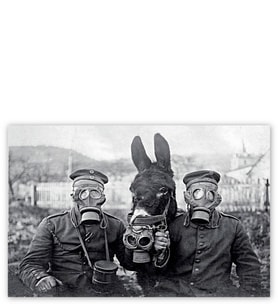 Ahşap Tablo Gaz Maskeli Askerler Ve Eşek SB