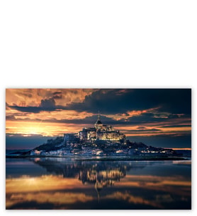 Ahşap Tablo Fransa Mont Saint Michel Kalesi Ve Günbatımı