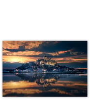 Ahşap Tablo Fransa Mont Saint Michel Kalesi Ve Günbatımı