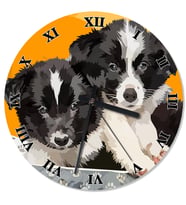 Siyah Beyaz Yavru Köpekler Tasarım Duvar Saati