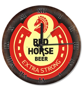 Red Horse Beer Reklam Roma Rakamlı Akarlı Duvar Saati