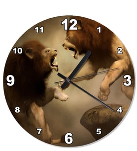 İki Aslan Kavgası Analog Duvar Saati