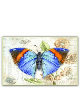 Ahşap Tablo Kartpostal Üstünde Mavi Kelebek