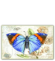 Ahşap Tablo Kartpostal Üstünde Mavi Kelebek