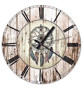 Ahşap Zeminde Dream Catcher  Akarlı Duvar Saati