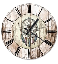 Ahşap Zeminde Dream Catcher  Akarlı Duvar Saati