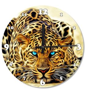 Mavi Gözlü Leopar Ahşap Duvar Saati