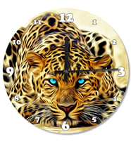 Mavi Gözlü Leopar Ahşap Duvar Saati