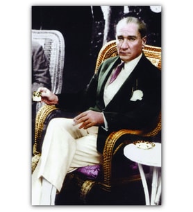 Ahşap Tablo Mustafa Kemal Atatürk Kahve İçerken
