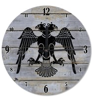 Eski Ahşapta Çift Başlı Kara Kartalselçuklu Bayrağı Analog Duvar Saati