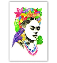 Ahşap Tablo Frida Kahlo Renkli Çizim