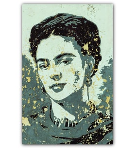 Ahşap Tablo Frida Kahlo Eskitilmiş Zeminde
