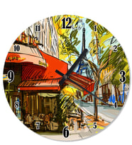Sulu Boya Paris Cafeler Desenli Duvar Saati