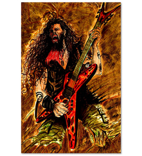 Ahşap Tablo Dimebag Darrell Elektrogitar Agresif Çizim