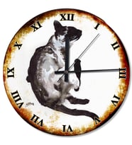 Keyifli Kara Kedi Roma Rakamlı Desenli Duvar Saati