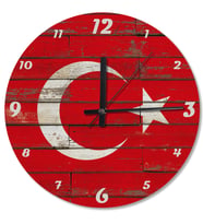 Ahşap Zeminde Türk Bayrağı Ahşap Duvar Saati