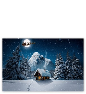 Ahşap Tablo Kulübe Karlı Dağ Geyikler Ve Noel Baba
